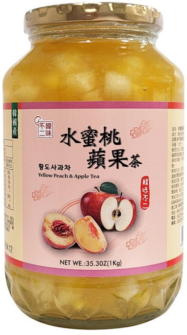 韓味不二 水蜜桃蘋果茶 果醬, 1kg, 1入, 1罐