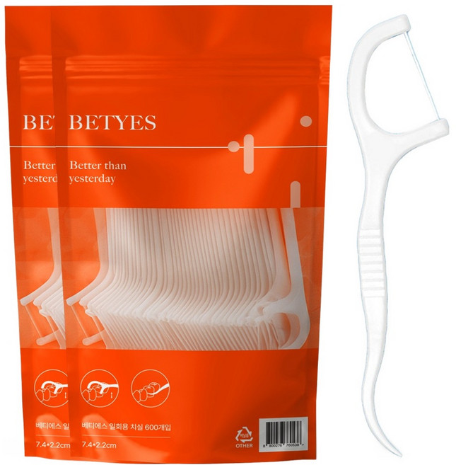 베티에스 일회용 치간 치실, 2개, 600개입, 7.4cm