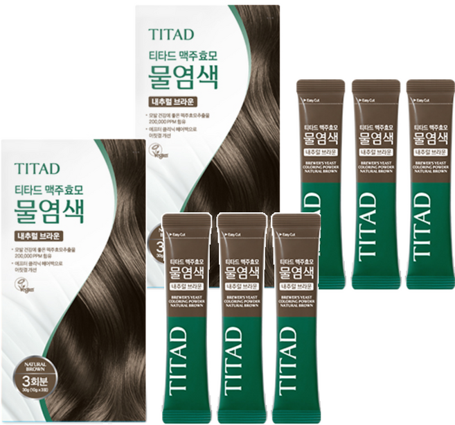 티타드 맥주효모 물염색제 3회분, 내추럴브라운, 2개