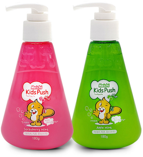 메이치 저불소 어린이 푸시 치약 딸기 사과, 180g, 2개