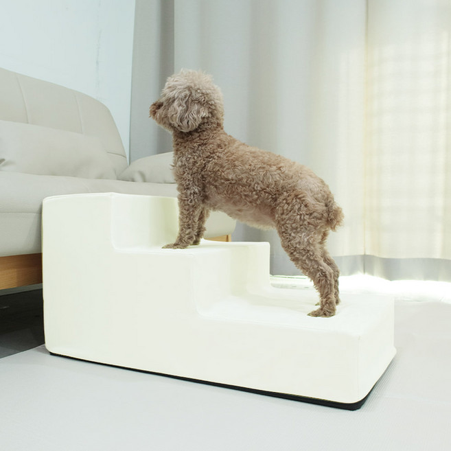 딩동펫 반려동물 바이엘 가죽 방수 논슬립 계단 3단, 아이보리, 1개