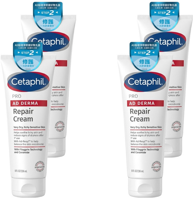 Cetaphil 舒特膚 AD益膚康修護舒敏乳霜, 226g, 4條