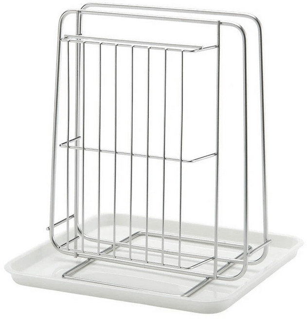 GOZENBO 御膳坊 304不鏽鋼刀板架組 19.5 x 14.7 x 22.5cm 附盤, 不鏽鋼 銀色 + 白色, 1組