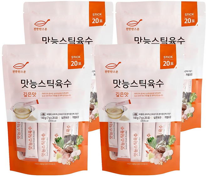 천연한스푼 석하 깊은맛 맛능 스틱 육수 20p, 140g, 4개