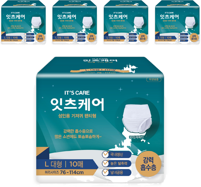 잇츠케어 남녀공용 성인기저귀 팬티형, 대형, 10개입, 5개