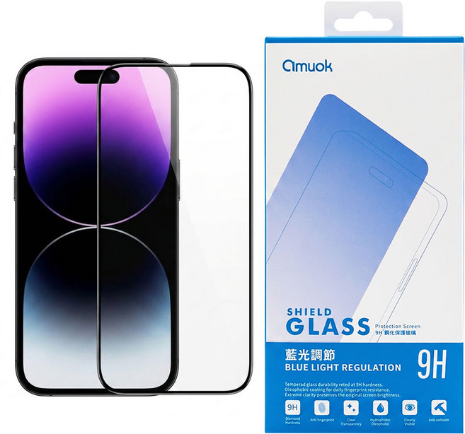 amuok 艾默克 智慧型手機 滿版 鋼化玻璃保護貼 iPhone 14 Pro 9H 藍光 霧面 1片