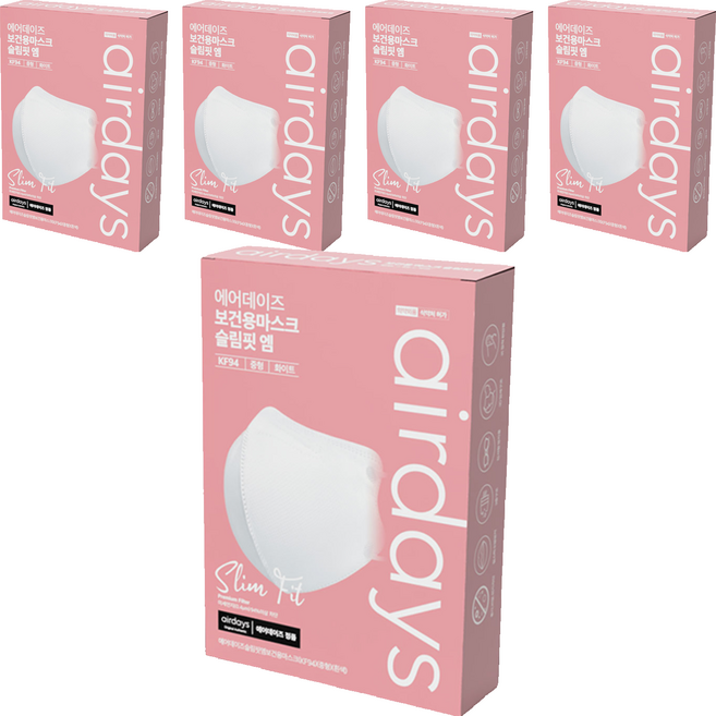 에어데이즈 슬림핏 엠 보건용 마스크 중형 KF94, 10개입, 5개, 화이트