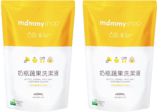 mammyshop 媽咪小站 奶瓶蔬果洗潔液補充包, 600ml, 2包