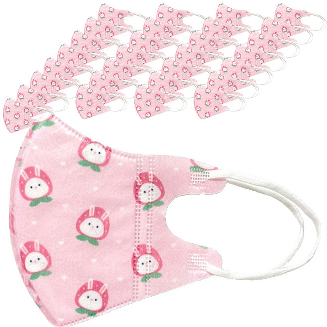 러블리앙즈 유아용 더예쁜 3겹 입체 프리미엄 마스크 초소형, 10개입, L3 딸기토끼, 3개
