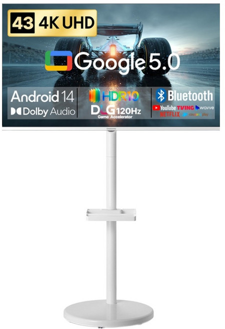 창홍 4K UHD LED 스마트 DLG 120Hz 돌비 AI 구글 5 TV + 삼탠바이미 이동식 티비스탠드 라이트 세트, 109cm(43인치), CH431UHD(TV), CH22-241L-W-L(스탠드), 이동형 스탠드, 고객직접설치