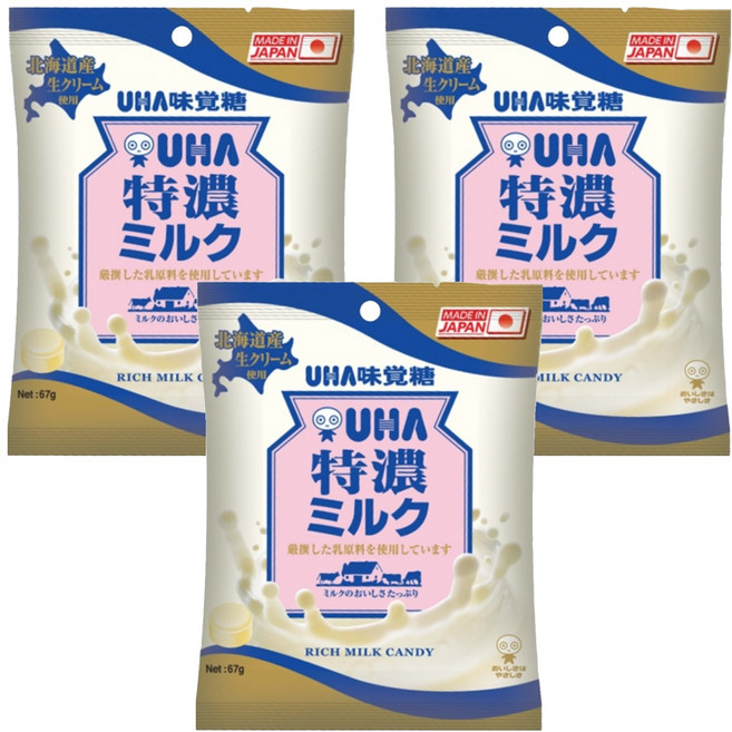 UHA 味覺糖 特濃牛奶糖 67g 北海道牛奶製成, 3袋