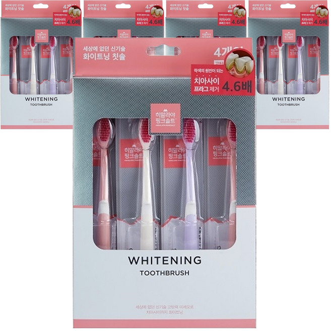 히말라야핑크솔트 화이트닝 칫솔, 4개입, 5개