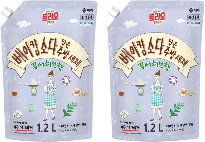 트리오 베이킹소다 담은 퓨어허브향 주방세제, 1.2L, 2개