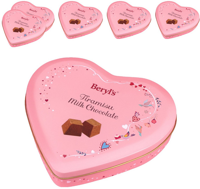 Beryl's 提拉米蘇風味牛奶巧克力 心型鐵盒裝 添加植物油, 80g, 6盒