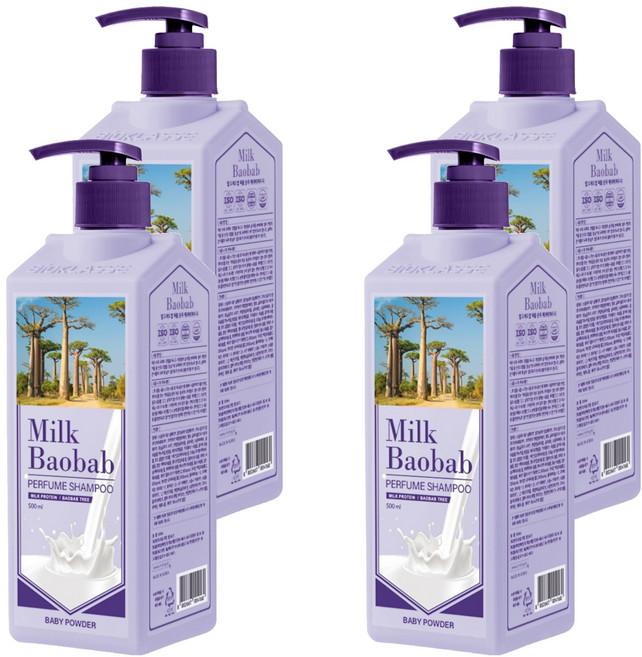 밀크바오밥 퍼퓸샴푸 베이비파우더향, 500ml, 4개
