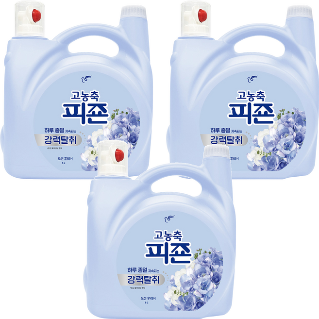 피죤 고농축 강력탈취 오리지널 섬유유연제 오션 후레쉬향 본품, 6L, 3개