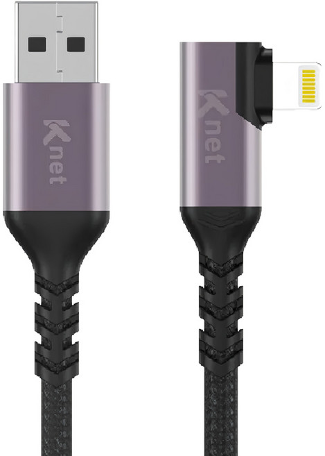 KTnet 廣鐸 USB-蘋果手遊90度彎頭快充傳輸線 3A G881, 1.2m, 1個, Black