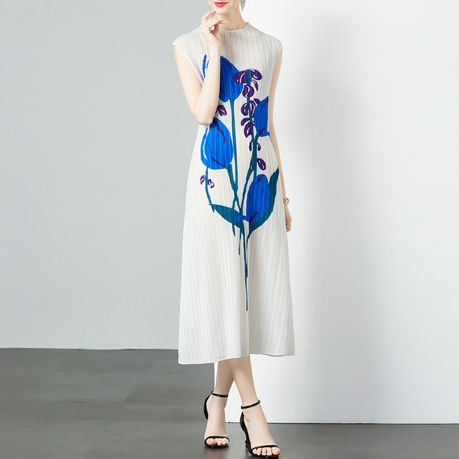 Elsso 花卉長袖連身裙, 白色鬱金香