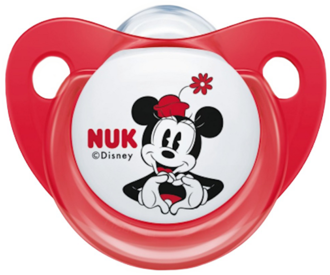 NUK 米奇安睡型矽膠安撫奶嘴 多透氣孔設計 齒列矯正設計 植物成分印花, 0個月以上, 顏色隨機, 1個