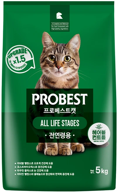 프로베스트 고양이 그린 전연령 기능성 사료, 헤어볼+장건강, 5kg, 1개 - 쿠팡