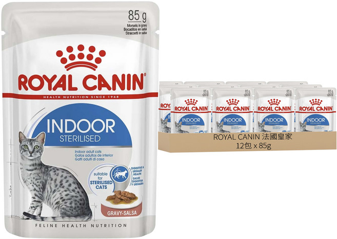 ROYAL CANIN 法國皇家 成貓 室內貓濕糧 IN27W, 肉 + 穀物, 85g, 12包