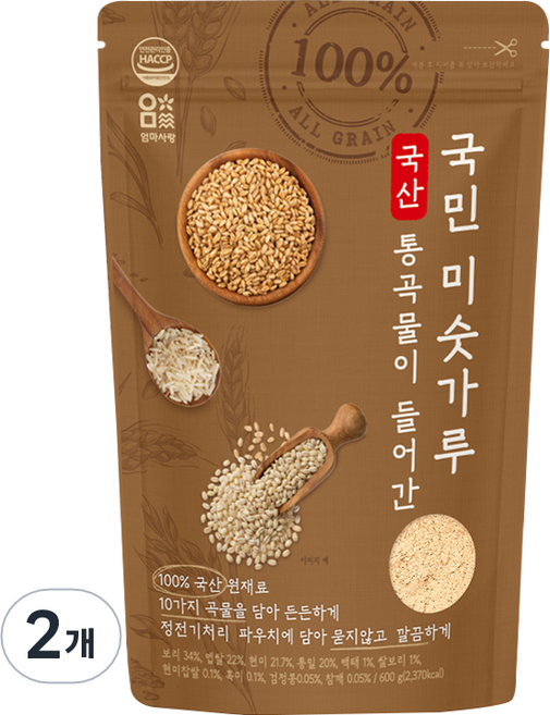 엄마사랑 국산 통곡물이 들어간 국민 미숫가루, 600g, 2개