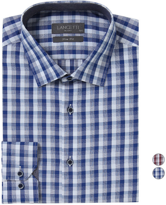 LANCETTI 男士格紋日常修身版長袖襯衫 LUS3710