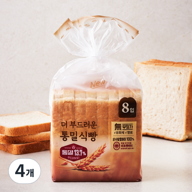 델리팜 더 부드러운 통밀식빵 8입, 380g, 4개