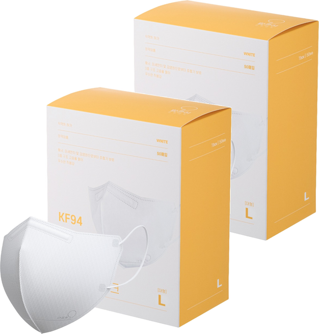 맘편히마스크 새부리형 마스크 대형 성인용 KF94, 50개입, 2개, 화이트