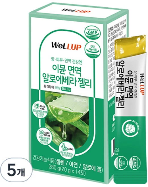 웰업 이뮨 면역 알로에베라 젤리 14p, 280g, 5개 - 쿠팡