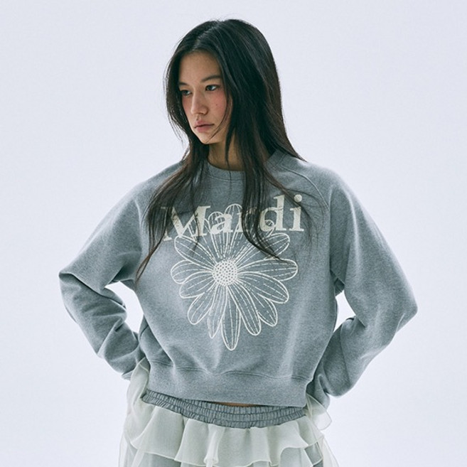마르디메크르디 여성용 플라워마르디 래글런 면 스웻셔츠