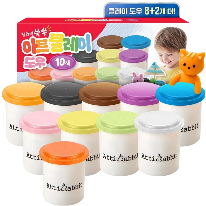 아띠래빗 창의력 쑥쑥 아트 클레이 도우 10팩, 혼합색상, 760g, 1세트 - 쿠팡