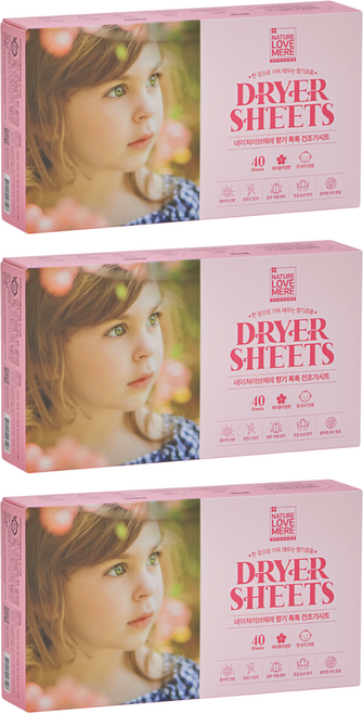 네이쳐러브메레 유아용 섬유유연제 건조기시트 체리블라썸향 40p, 80g, 3개