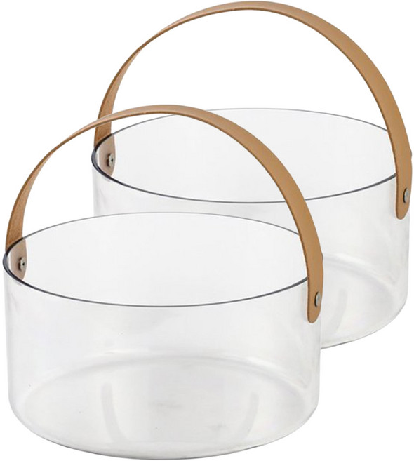 懶角落 皮革提把水果籃, 透明, 2個