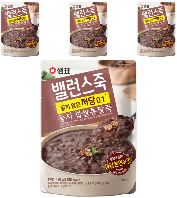 샘표 밸런스죽 동지 찹쌀통팥죽, 420g, 4개