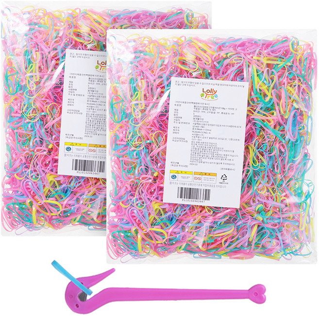 롤리트리 여아용 대용량 고무줄 머리끈 100g x 2p + 이지컷 고무줄 칼 세트