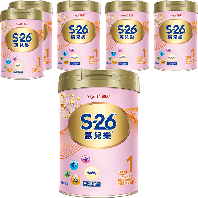 Wyeth 惠氏 S-26 惠兒樂嬰兒配方 再升級版 1號 0~12個月, 850g, 1罐, 6罐
