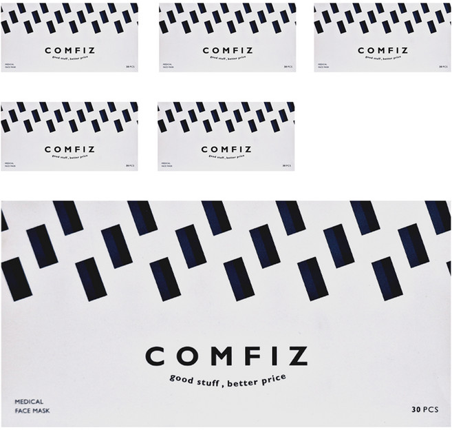 Comfiz 康菲 平面醫療口罩, 30片, 6盒, 時尚藍