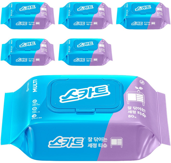 스카트 잘 닦이는 세정티슈, 6개