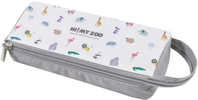 kutsuwa_ hi my zoo 多功能收納筆袋/ 彩色動物, 1入, 彩色動物 灰色