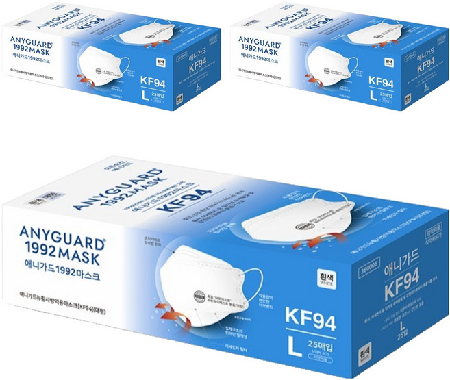 애니가드 뉴황사 방역용 마스크 대형 KF94, 25개입, 3개, 화이트