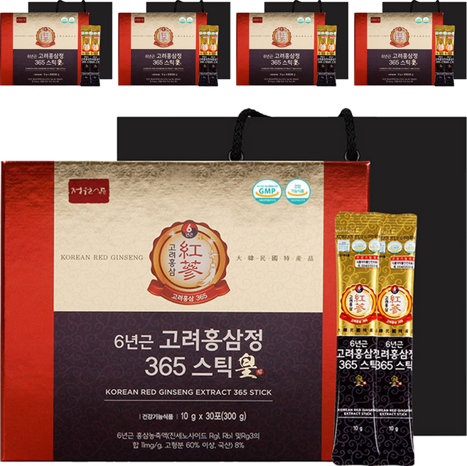 정원삼 6년근 고려홍삼정 365 스틱 황, 300g, 5개