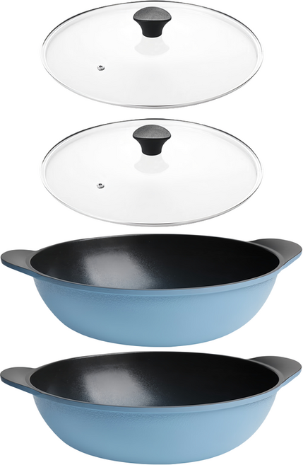 스위스투가르투 다이아몬드 코팅 파티웍 + 유리뚜껑, 28cm, 2개