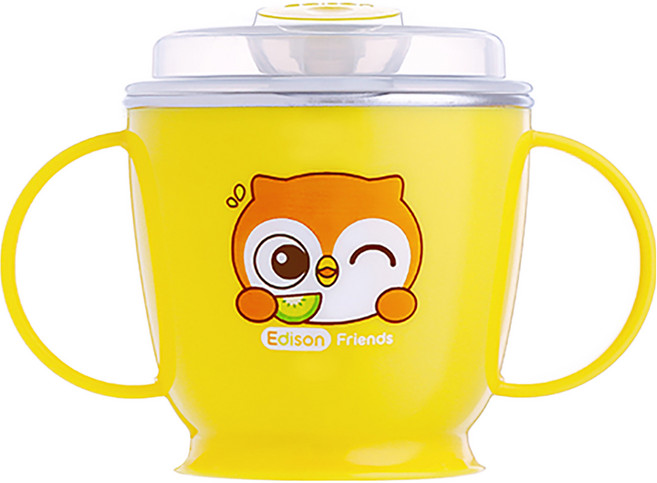 Edison Friends系列 雙耳防漏不銹鋼吸管水杯 180ml, 1個, 黃色貓頭鷹