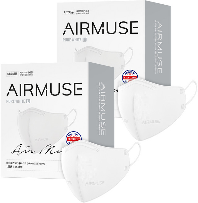 에어뮤즈 보건용 새부리형 마스크 대형 KF94, 25개입, 2개, 화이트