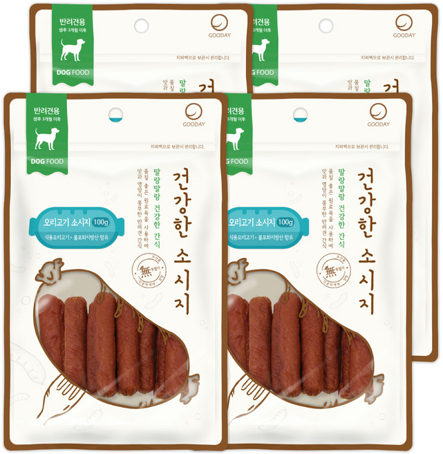 굿데이 건강한 소시지 강아지간식 육포, 오리고기 맛, 100g, 4개
