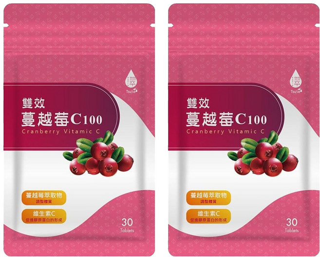 Tsuie 日濢 雙效蔓越莓 C100, 750mg, 30顆, 2包