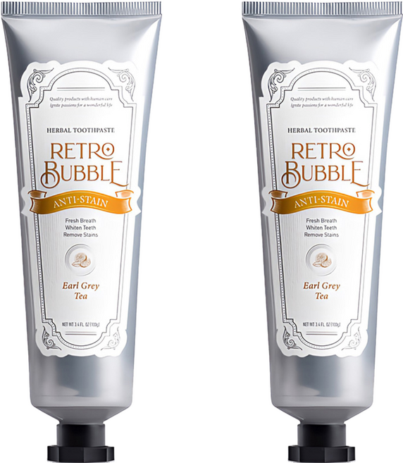 RETRO BUBBLE 去漬防護草本無氟牙膏 皇家伯爵茶, 100g, 2條