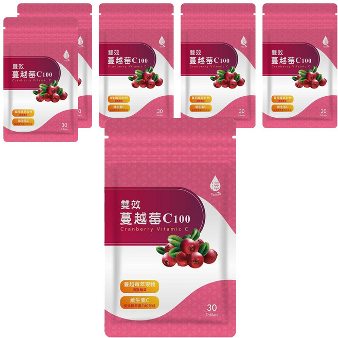 Tsuie 日濢 雙效蔓越莓 C100, 750mg, 30顆, 6包