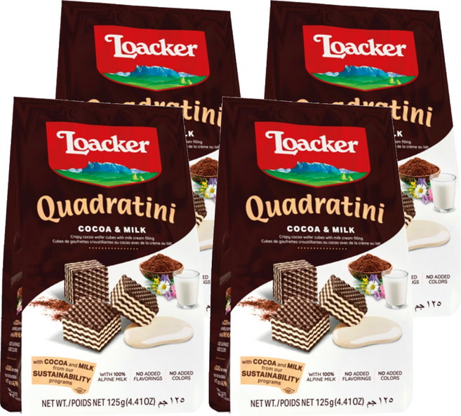 Loacker 萊佳哈斯 萊佳 Quadratini 巧克力牛奶威化餅, 4個, 125g